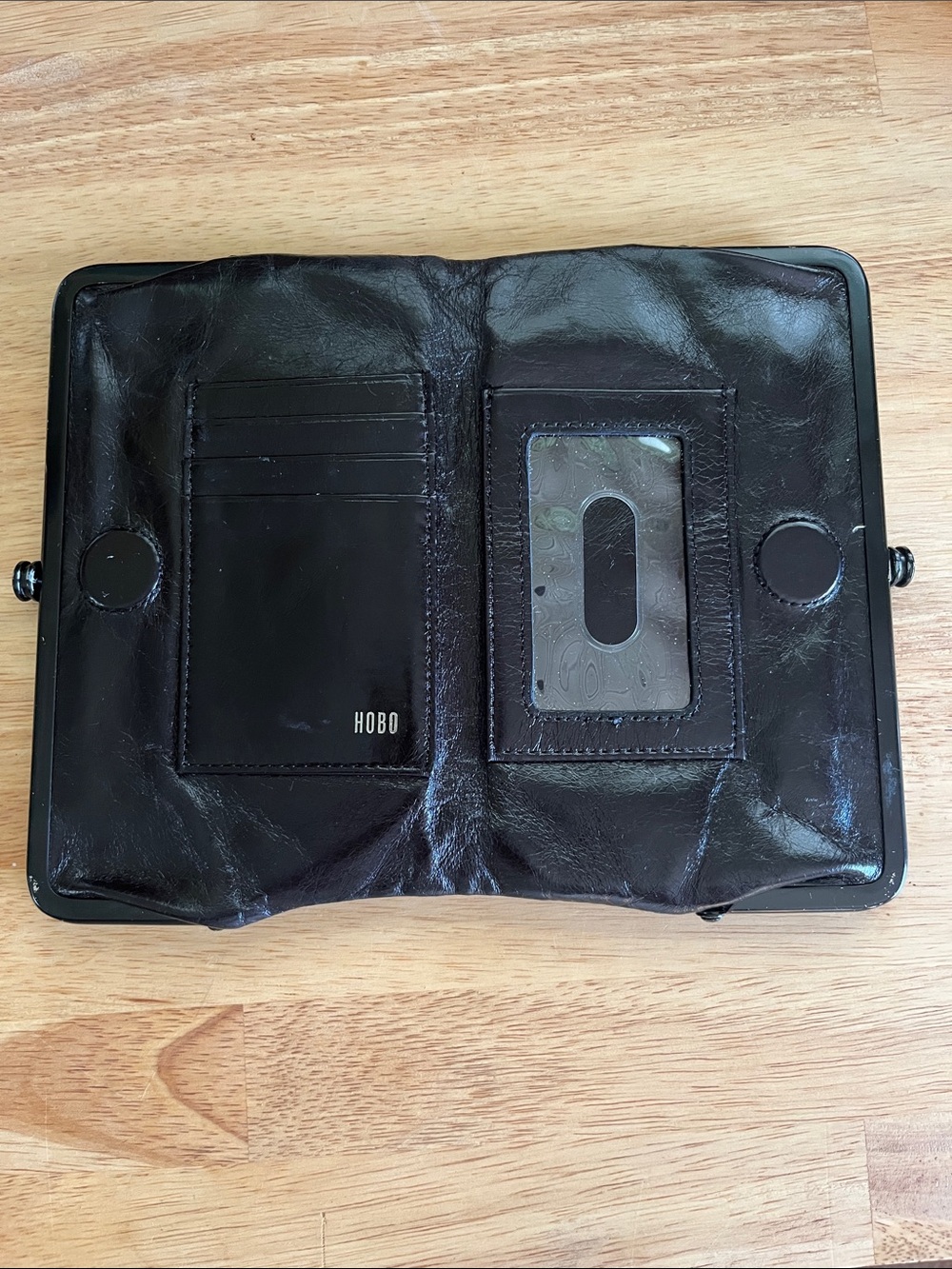 HOBO Lauren Black Leather Double Frame Clasp Wallet/Clutch black metal frame